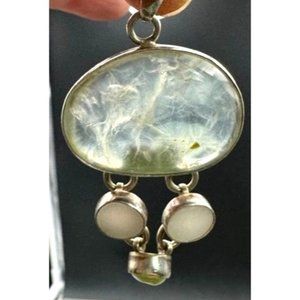 Oscar's 950 Silver Prehnite Pendant Drop MOP Green Cultured Pearl